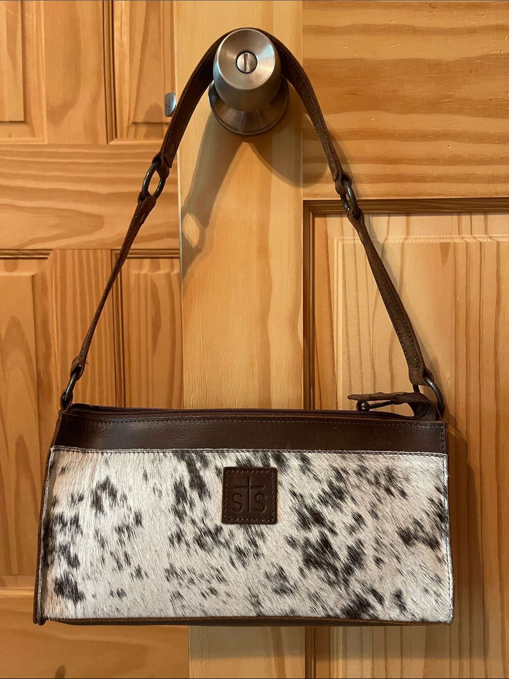 Brown & White Hair-On-Hide Leather Shoulder Bag